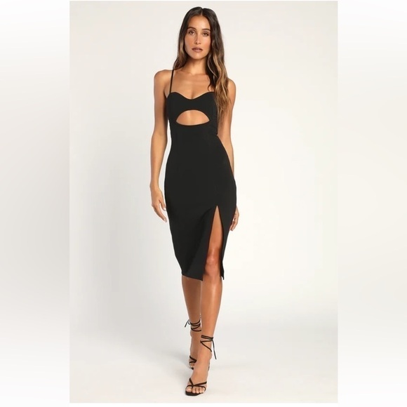 Cue the Cutout Black Keyhole Bodycon Midi Dress - Picture 2 of 8